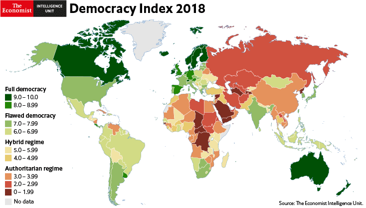 Turquía ocupa el puesto 110 en el Índice de Democracia 2018 de The Economist